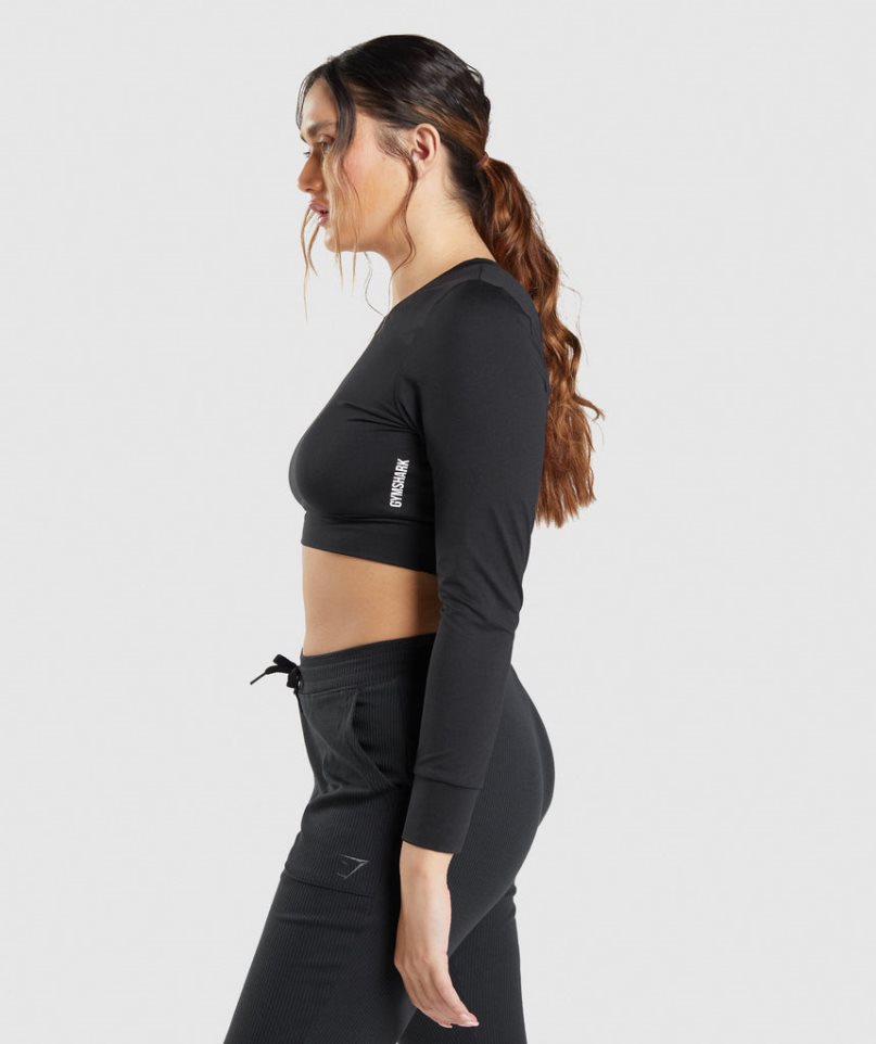 Przycięte Topy Gymshark Pause Open Back Long Sleeve Damskie Czarne | PL 947IFD